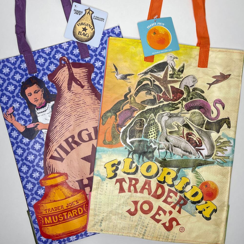 Set 2x Trader Joe’s State Reusable Tote Bags East Coast VIRGINIA VA + FLORIDA FL